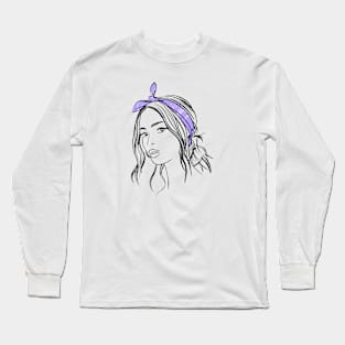 beautiful girl in a violet bandana Long Sleeve T-Shirt